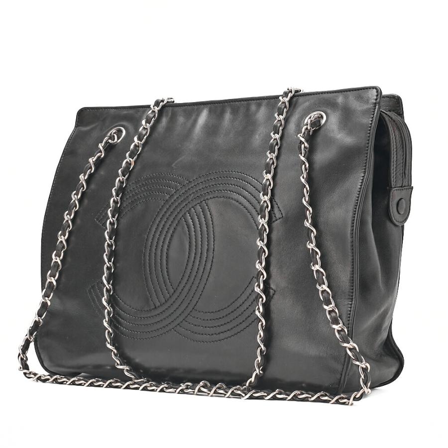 CHANEL シャネル ラムスキン デカココマーク Wチェーンショルダー 黒 