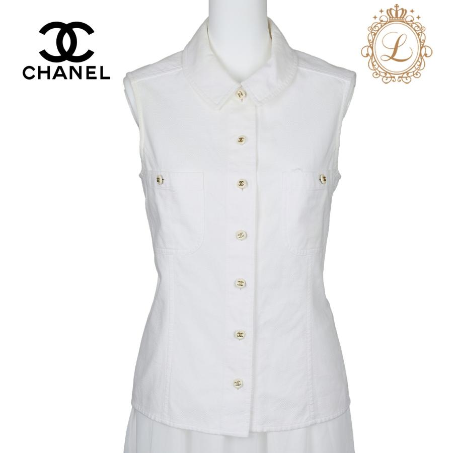 CHANEL シャネル ココボタン ノースリーブ シャツ 襟付き カットソー 