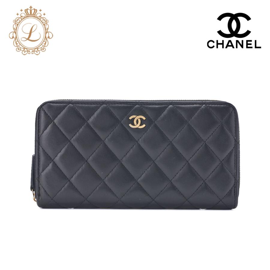 CHANEL シャネル マトラッセ ラウンド長財布 ラムスキン 黒（ゴールド 