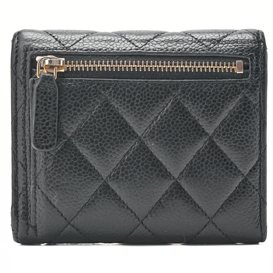 シャネル　三つ折り　長財布　キャビアスキン　マトラッセ　黒　シルバー金具 CHANEL シャネル マトラッセ 3つ折り長財布 キャビアスキン 黒
