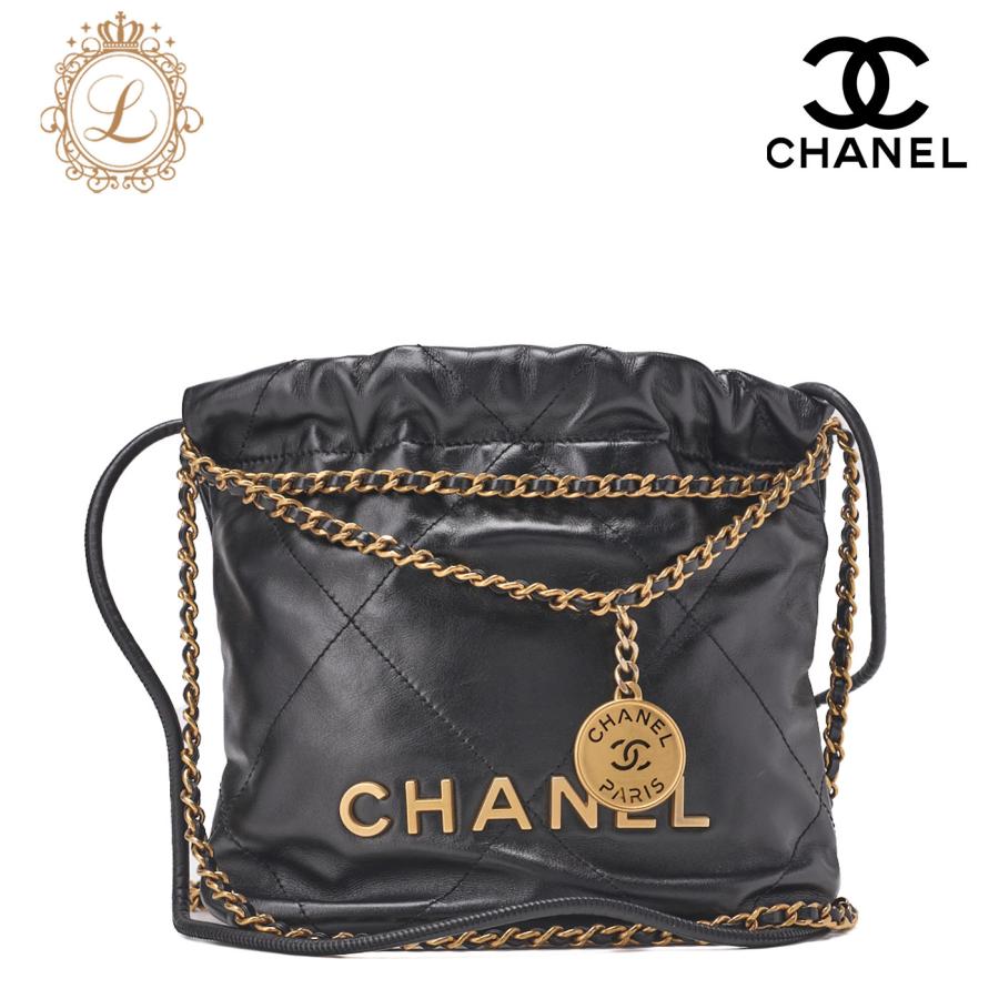 CHANEL シャネル シャネル22 ミニ カーフスキン 黒 巾着 チェーン