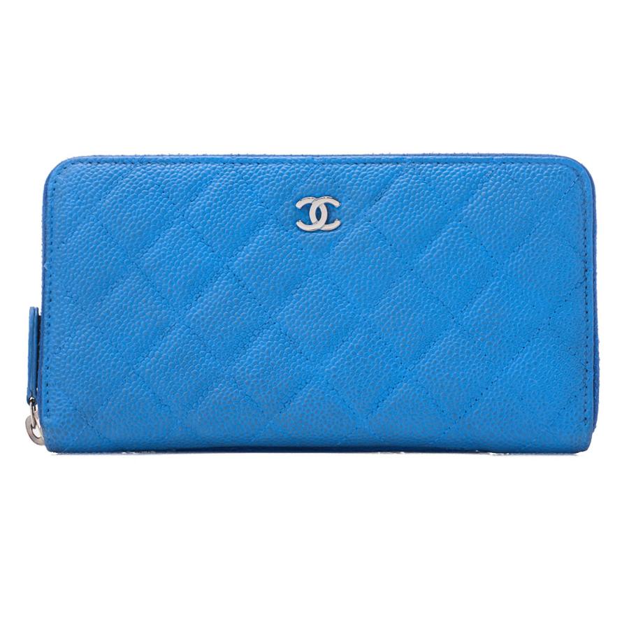 CHANEL シャネル マトラッセ ラウンド長財布 キャビアスキン ブルー