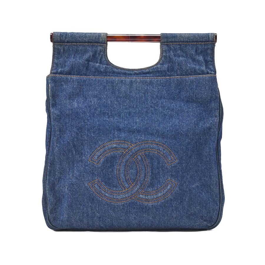 CHANEL シャネル ハンドバッグ ココマーク べっ甲柄 デニム シルバー