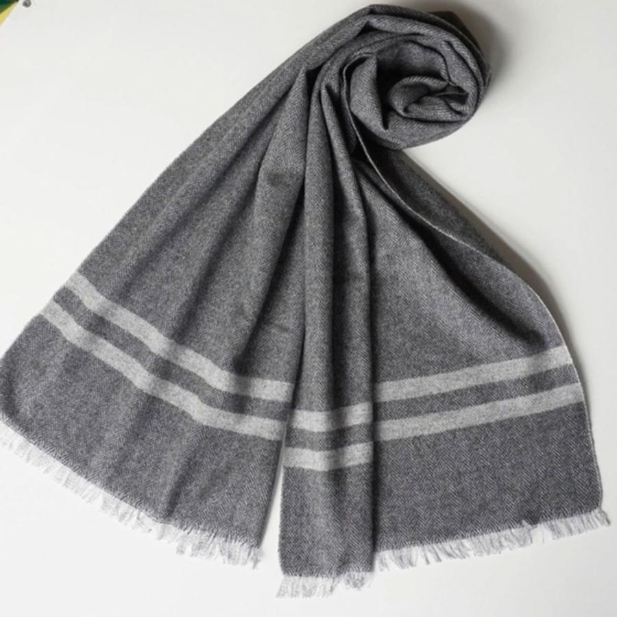 カシミア30％ウール70%糸使用 グレー ヘリンボーンマフラー_1