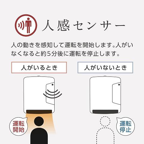 脱衣所ファンヒーター DWC-A1222-WH 人感センサー付き 工事不要 壁掛け