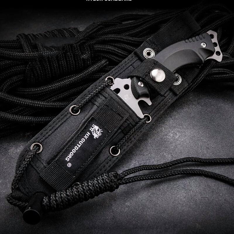 HX OUTDOORS タクティカルナイフ 砥石付シースナイフ 58HRC (送料無料
