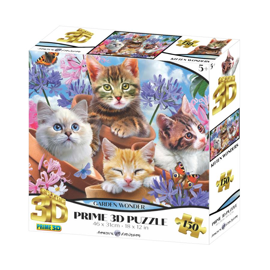 3Dジグソーパズル【花畑で遊ぶ猫たち】150ピース / Howard Robinson