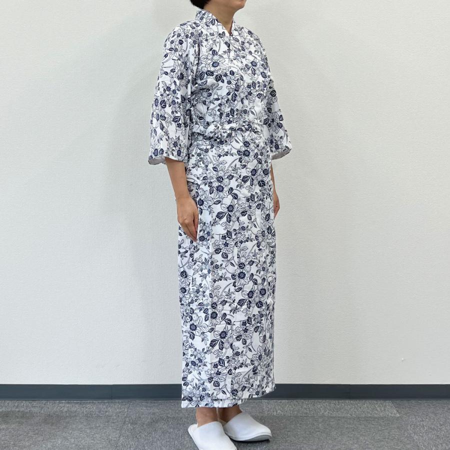 寝巻き 浴衣 女性 日本製 綿100% 二重ガーゼ S M L ねまき 介護用 花蕾