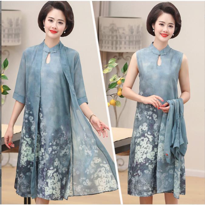 重ね着風 お嬢様ワンピ シャツドレス 半袖 花柄 パステルカラー ドレスプラス DRESS+ ワンピース ドレス アウター セット A