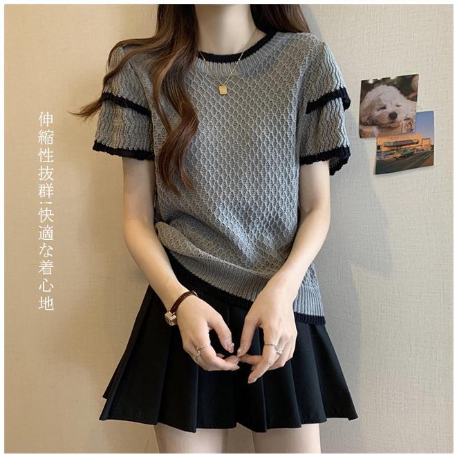レディース Tシャツ 半袖 レース袖 ニット 夏の涼感 ス体型カバー 無地 シンプル おしゃれ レディース Tシャツ 半袖 レース袖 ニット 夏の涼感 ス体型