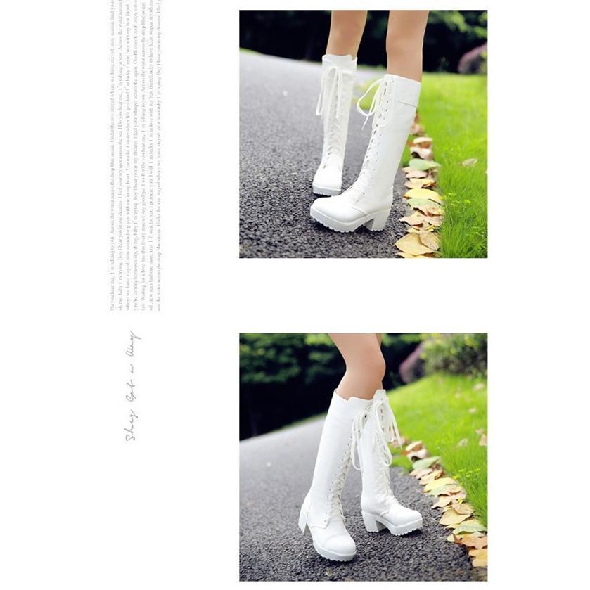 編み上げブーツ レディース 太ヒール ハイヒール ストーム 黒 白 ロングブーツ レースアップシューズ 秋冬靴 フェイクレザー | ブランド登録なし | 08