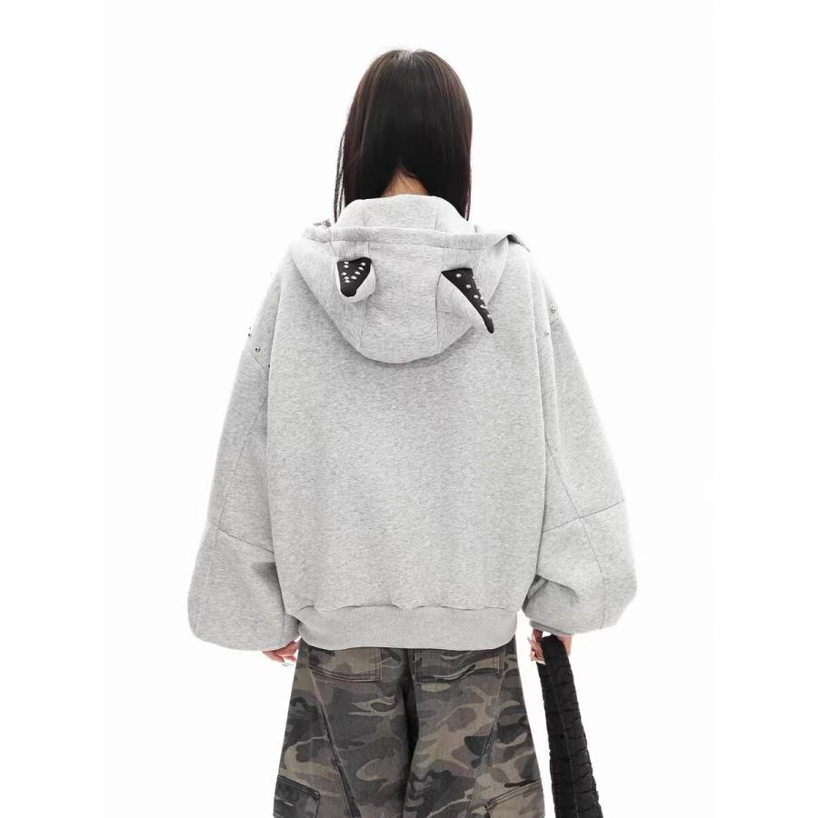 大特価】パーカー 悪魔耳付き ジップアップパーカー レディース メンズ