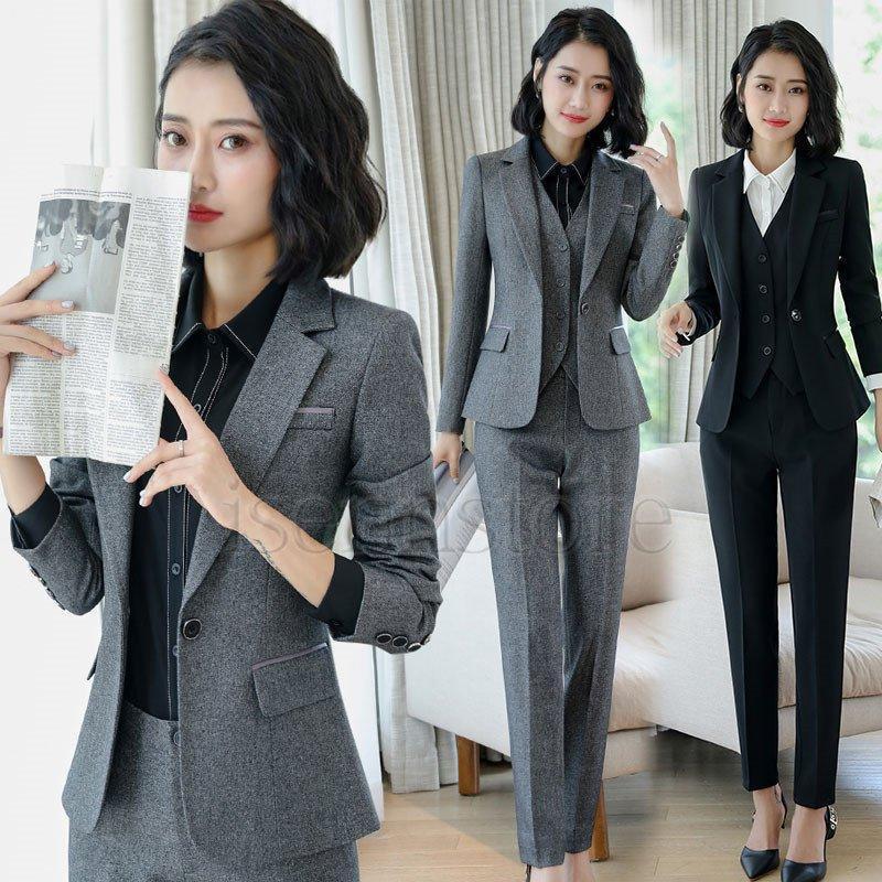 値下げ】パンツスーツ 5点セット 大人 女性 ビジネススーツ 1ツボタン