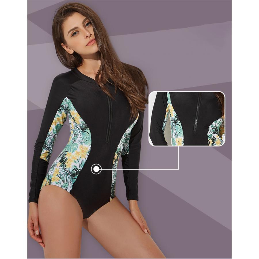 フィットネス水着 レディース オールインワン 競泳水着 温泉 スイムウェア フィットネス 水着 女性 長袖 体型カバー 練習用 短パン ファスナー | ブランド登録なし | 06