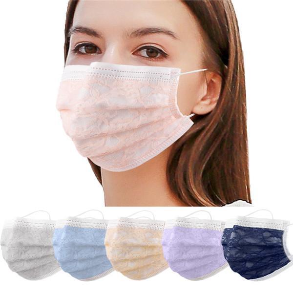 マスク 不織布 チュールマスク 花柄 レース柄 50枚 カラーマスク 夏 可愛い 柄入り 柄 冷感 使い捨て 立体 四層構造 おしゃれ 大人 保護対策 | ブランド登録なし | 18