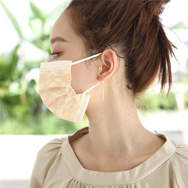 マスク 不織布 チュールマスク 花柄 レース柄 50枚 カラーマスク 夏 可愛い 柄入り 柄 冷感 使い捨て 立体 四層構造 おしゃれ 大人 保護対策 | ブランド登録なし | 23