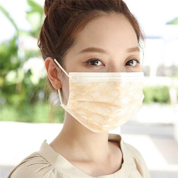 マスク 不織布 チュールマスク 花柄 レース柄 50枚 カラーマスク 夏 可愛い 柄入り 柄 冷感 使い捨て 立体 四層構造 おしゃれ 大人 保護対策 | ブランド登録なし | 24