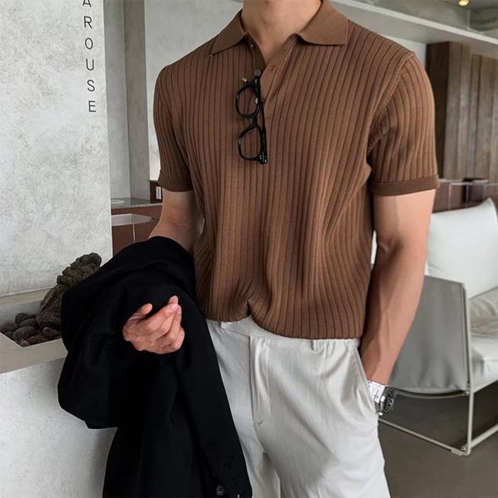 ニットポロ リブニット メンズ ゴルフシャツ サマーニット