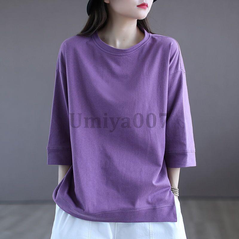 Tシャツ レディース 春 夏 ス 半袖 tシャツ カットソー プルオーバー インナー ゆったり UVカット 大人 シルエット シンプル |  | 03