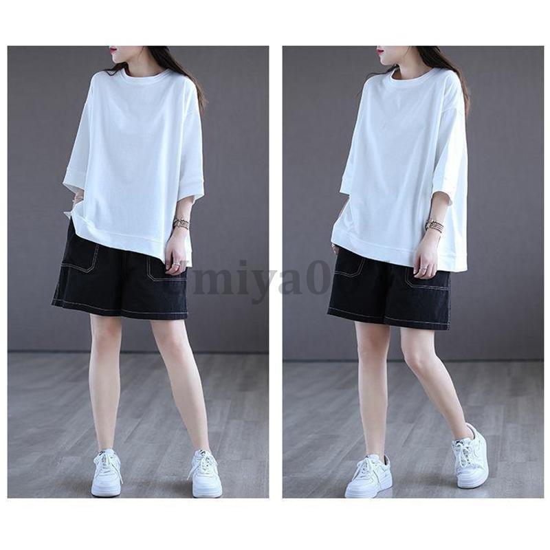 Tシャツ レディース 春 夏 ス 半袖 tシャツ カットソー プルオーバー インナー ゆったり UVカット 大人 シルエット シンプル |  | 08