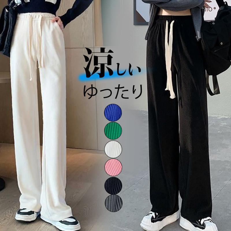 ワイドパンツ レディース ガウチョパンツ イージーパンツ ゆったり ウエストゴム 無地 薄手 ルームウェア 部屋着 ポケット無し 春秋 | 