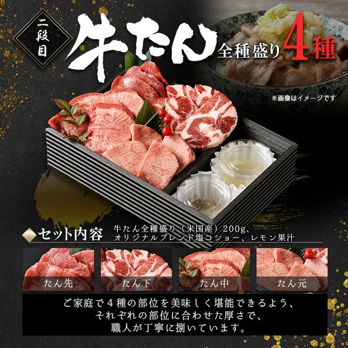 松阪牛 焼肉 ２段重 焼肉10種セットF 松阪牛6種 牛タン４種 焼肉セット 計620g タレ付き 人気部位 ギフト 熨斗対応可 国産 A5等級 和牛 高級 贈り物 焼肉の画像
