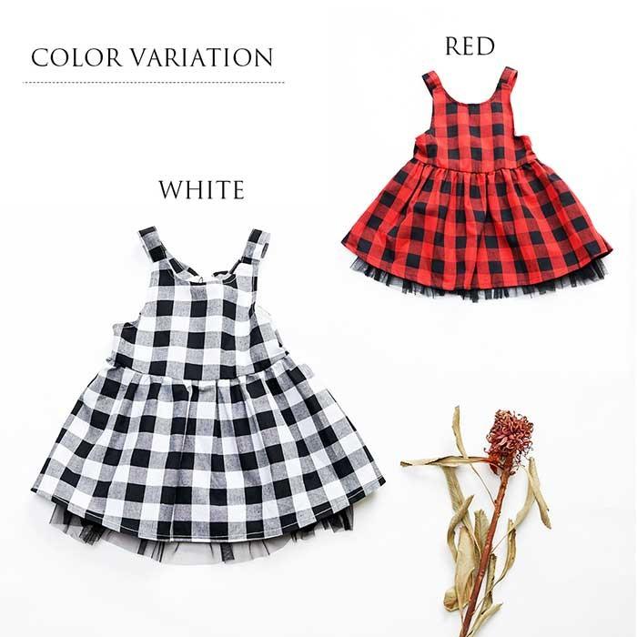 70's赤と白のチェック柄長袖フリルワンピース 70's赤と白のチェック