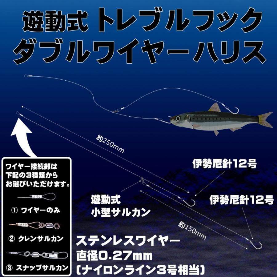 ヒラメ 仕掛け 泳がせ釣り 仕掛け 飲ませ釣り 仕掛け ダブル ワイヤーハリス シングルフック 伊勢尼12号 直径0.27mm ヒラメ仕掛け 泳がせ 釣り 針｜yamasita-gyoguten｜07