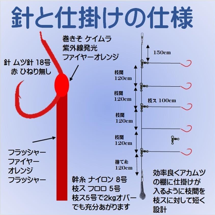 アカムツ仕掛け アカムツ 仕掛け ノドグロ 仕掛け ファイヤーオレンジ フラッシャー 毛鉤 アカムツ 赤睦 赤むつ ムツ針 18号 赤５本針 胴付き仕掛け Nq9jyq424x 山下漁具店 通販 Yahoo ショッピング