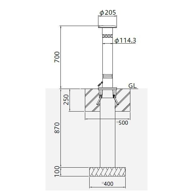 帝金バリカー　ＫＳ−１０ＣＳ　上下式　 114.3mm径　取替用支柱（交換用ポール）　くさり内蔵　スプリングタイプ_1