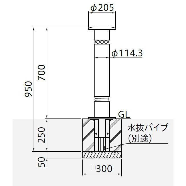 帝金バリカー　ＫＳ１０ＣＴＳ−ＳＤ　固定式　 114.3mm径　車止めポール　端部用　スプリング付｜yamasita｜02