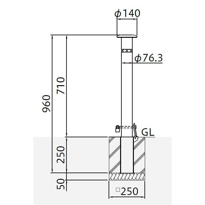 帝金バリカー　ＫＳ１１Ｃ−ＰＫ　脱着式　 76.3mm径　車止めポール　くさり内蔵｜yamasita｜02