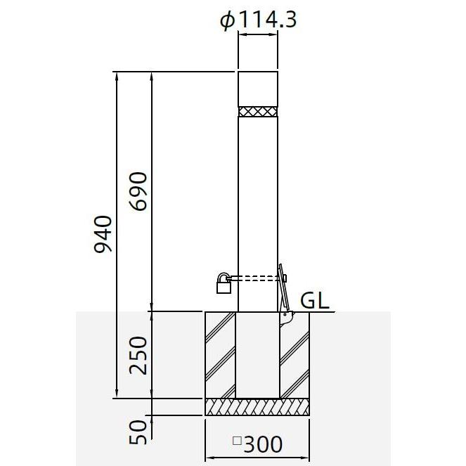 帝金バリカー 310C−PK 脱着式 114.3mm径 車止めポール くさり