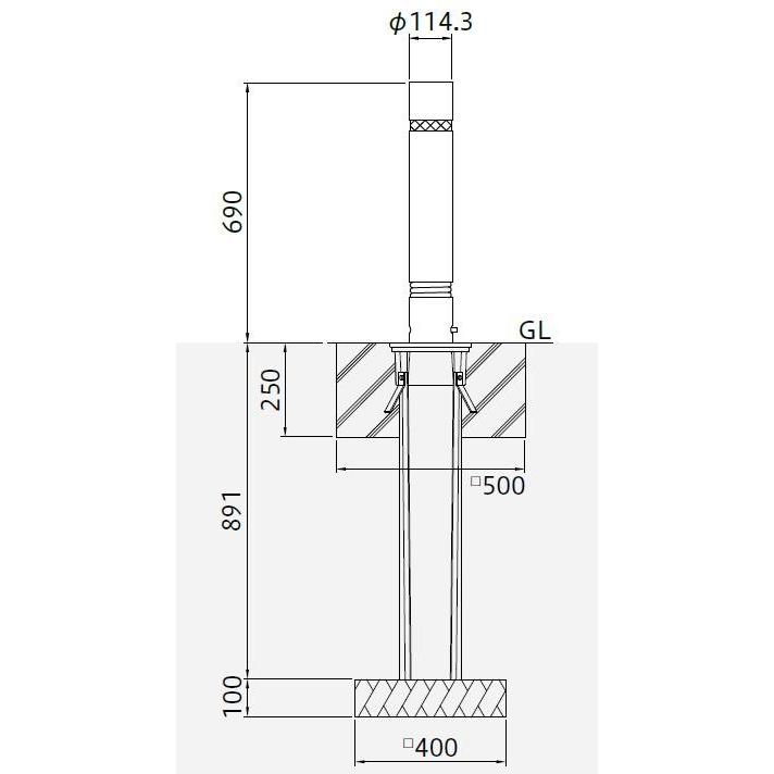 帝金バリカー 310S 上下式 114.3mm径 車止めポール