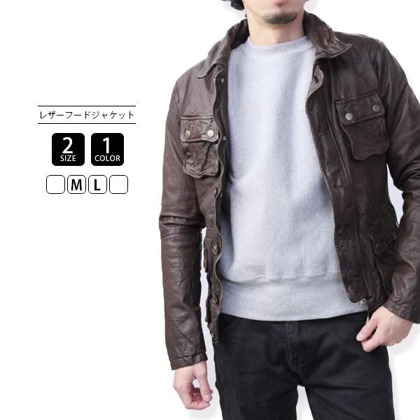 レザージャケット メンズ リアルレザー 本革 フード付き しわ加工 10K-001