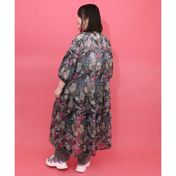 ScoLar（スカラー） ロング丈 長袖 シャツワンピース 花 猫柄 ねこ