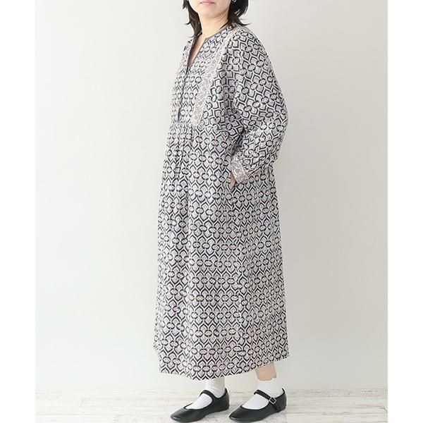 artipur アルティプール レディース ワンピース 総柄ワンピース ロング丈 フラワーボーダー ブロックプリント ハンドメイド生地 ...
