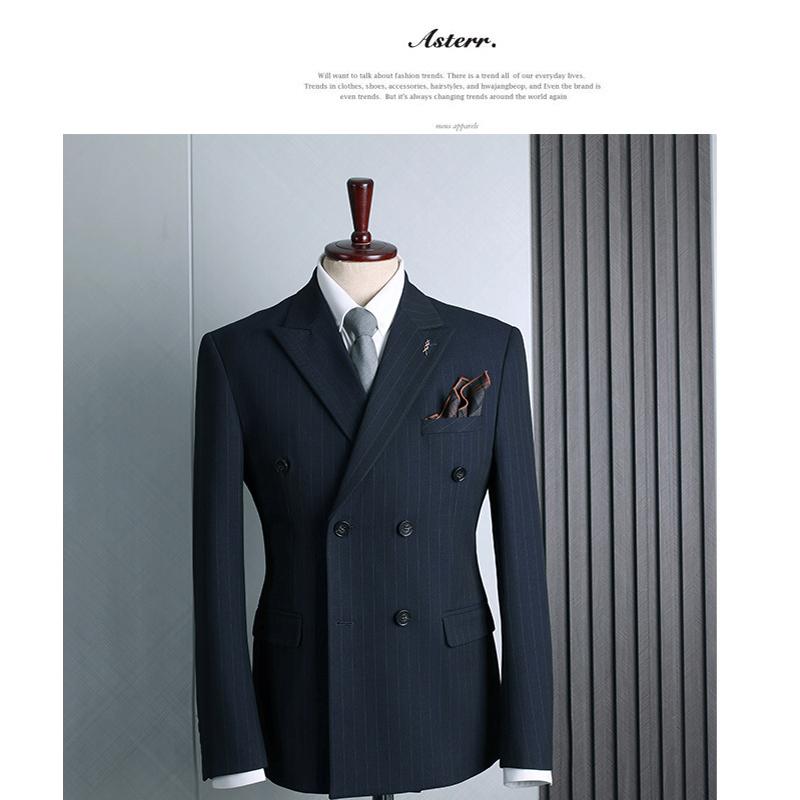 メンズ 3ピーススーツ ダブルスーツ 6つボタン スリーピース