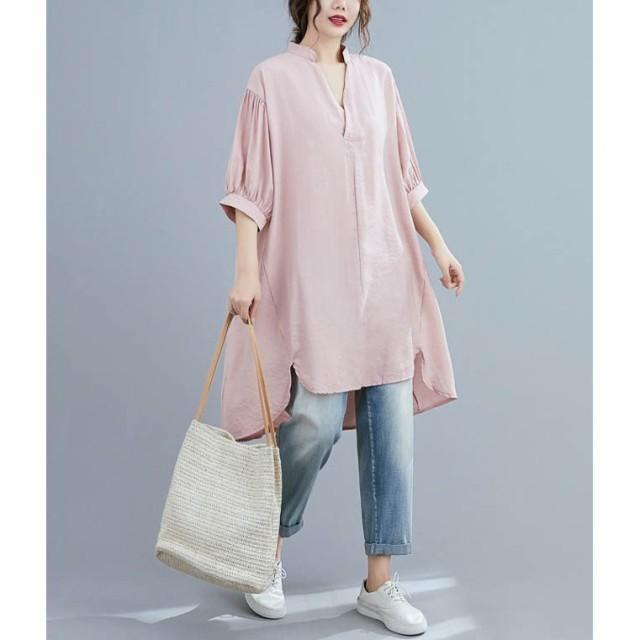 ロングシャツシャツワンピースシースルーワンピースゆったりシャツシンプルゆったりVネック後丈長体型カバーレディーストップ｜yamato-store-y｜08