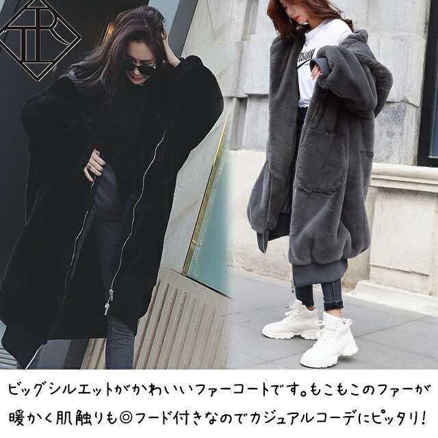 ファーコートレディース黒フェイクファーフードアウターエコ ファーコートレディース黒フェイクファーフードアウターエコ