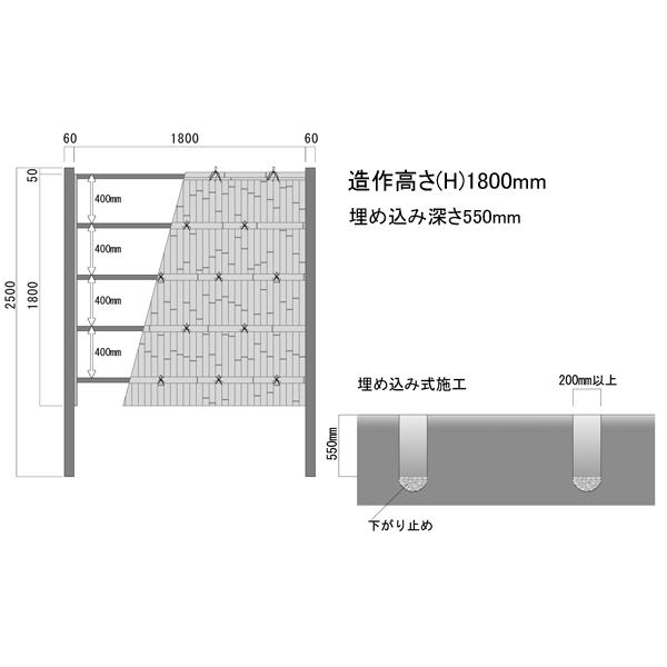 人工竹垣　建仁寺垣A型セット　基本型H1800　両面仕様