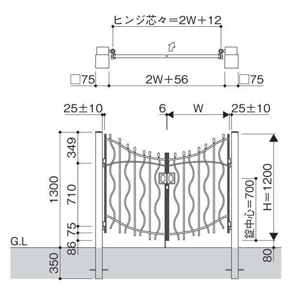 アルミ鋳物　トラディシオン 門扉 8型 両開き親子 門柱セット 04・07-12 （扉寸法400・700×1200mm）｜yamatojyu-ken｜02