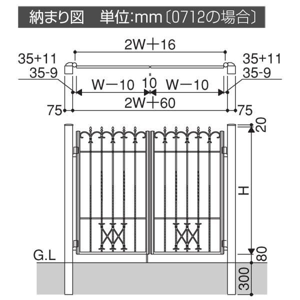 門扉 4型 両開き 門柱タイプ 0712（扉1枚700×1200mm） 【ピクシー】 三協アルミ