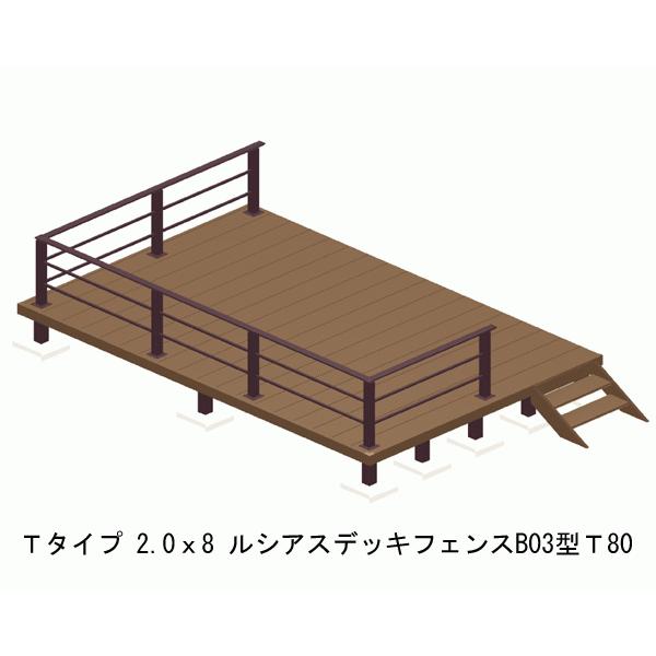 樹脂 人工木 リウッドデッキ200 Tタイプ2間8尺 基本3点セット  （ ルシアスデッキフェンスB03型 T80 + ステップ）｜yamatojyu-ken