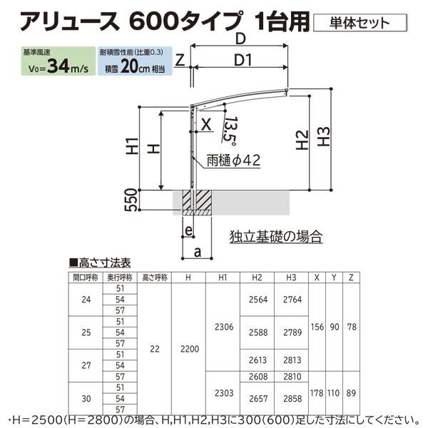 カーポート YKK AP アリュース 600タイプ 1台用　54-24L H28　単体セット 　屋根材ポリカ　地域限定　送料無料｜yamatojyu-ken｜02