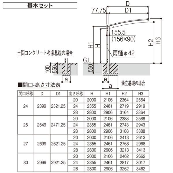 カーポート アリュース 600タイプ 基本セット 51-25 （長さ5052×幅