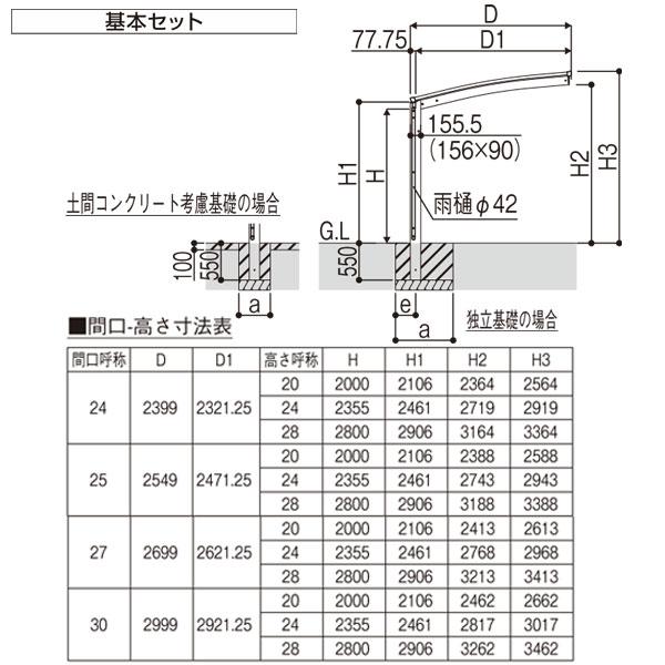 カーポート アリュース 600タイプ 基本セット 57-24H （長さ5768×幅