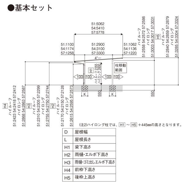 カーポート　2台用　エフルージュツインFIRST　600タイプ　（長さ5410×幅3608mm）　54-36H　基本セット　H2355　ハイルーフ　標準　YKK