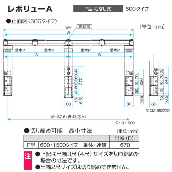 庇 テラス屋根 柱なし式 レボリューＡ TFBA型 フラット型 2.5間2尺 1