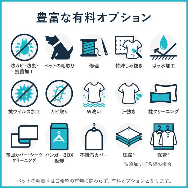 クリーニング 宅配 mix 布団2枚と衣類5点まで 詰め放題 保管付き 保管 送料無料 ダウン ふとん 掛布団 毛布 打ち直し ワンピース シミ抜き無料 ベビー布団の画像
